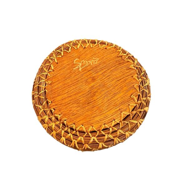 Woven Pine Needle Round Straw Trinket Basket No Lid - Picture 4 of 9